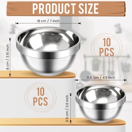 Mimorou 20 Pack 304 Stainless Steel Bowls Set 13 oz 34 oz Metal Double Walled Insulated Snack Mixing Lightweight Multipurpose Toddler Dinner Bowls for Ice Cream, Cereal, Snack