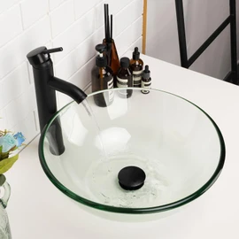 YIMAI Ingenuity Design Vessel Sink Bathroom Sink above counter Small Vessel Sink Bathroom Sink Bowl Countertop Modern Sinks with faucet and drain combo 16.5" Round Transparent New
