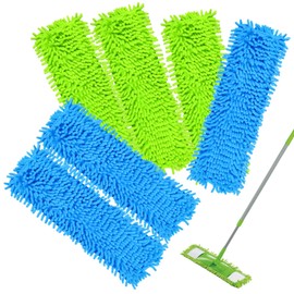 HTTYHT Pack of 6 Hand Washable Chenille Flat Mop Replacement Cloths 42 x 12 cm Microfibre Mop Cover in Blue/Green for All Standard Folding Holders - Flat Mop Cover for All Floor Types