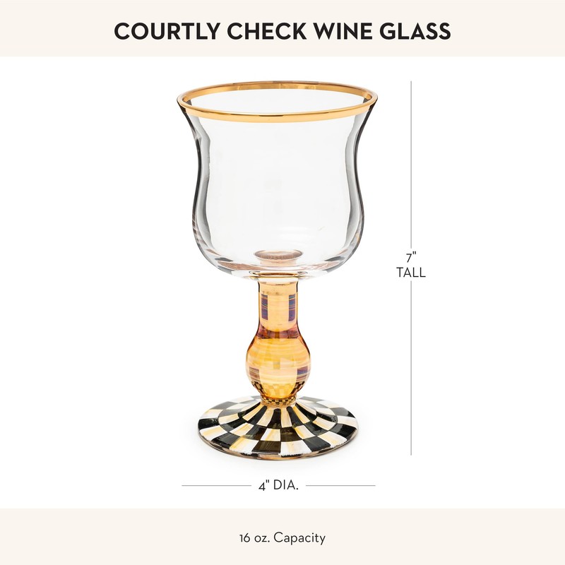 MACKENZIE-CHILDS Stemmed Wine Glass, Decorative Wine Glassware, 16 Ounces, Black-and-White