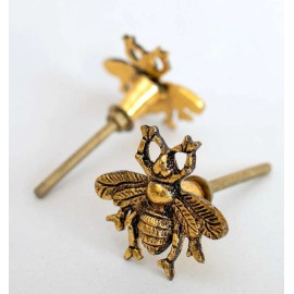 DwellStudio 2 Vintage Gold Brass Bumblebee Bee Hardware Drawer Pulls Knobs Cabinet Handles