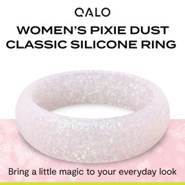 QALO Women's Rubber Silicone Ring, Classic Sparkle Rubber Wedding Band, Breathable, Durable Engagement Silicone Ring, 5.5mm Wide 2.5mm Thick, Pixie Dust, Size 6