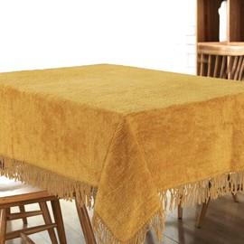 Traditional Large Cotton Chenille Table Covers Tablecloth Non IronDining Party Kitchen Durable Material Tablecloths with Fringe Kitchen Dinning Tabletop Decoration (137cm x 137cm Square, Gold)