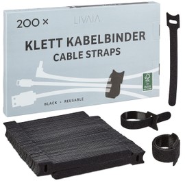 Reusable Cable Ties Black: 200 x 6in Hook and Loop Straps – Black Cable Ties – Long Cable Ties – Tie Wraps Black – Thick Cable Ties – LIVAIA Cable Tie