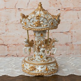 Elanze Designs Gilded Gold Tone Horses Musical Carousel 10 inch Rotating Figurine Plays Tune Carousel Waltz