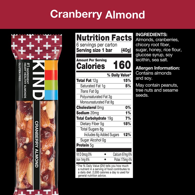 KIND Nut Bars, Cranberry Almond, Healthy Snack Bars, Gluten Free,