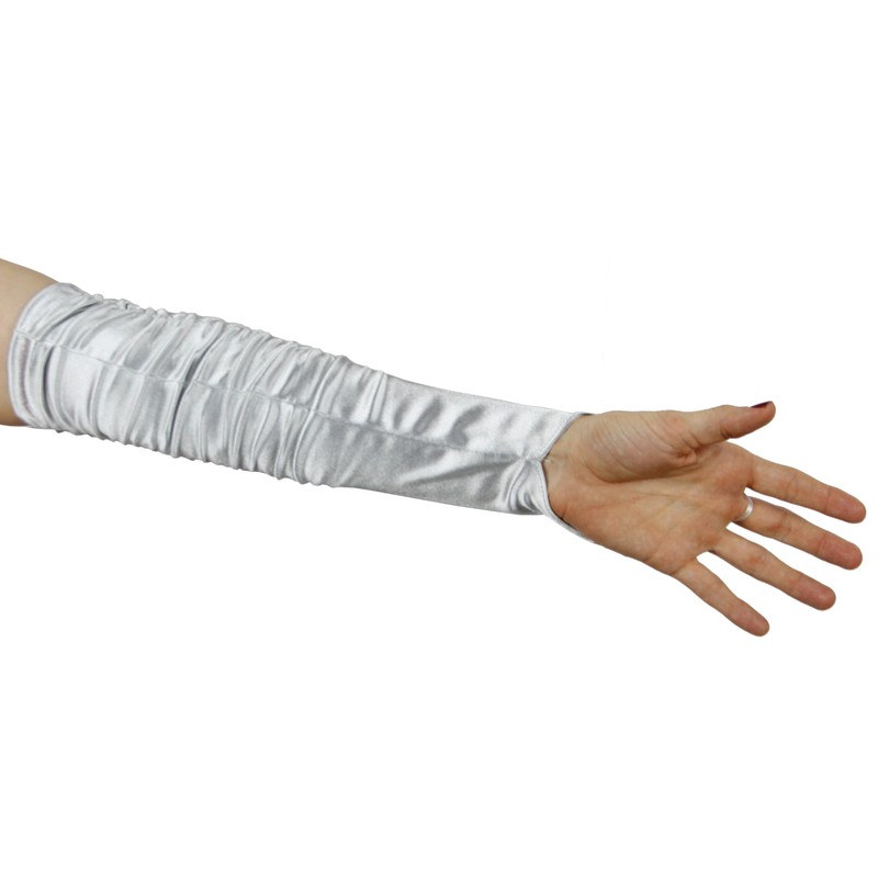 Grace Fingerless Long Gathered and Beaded Gloves, Silver