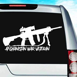 Afghanistan War Veteran Machine Gun Vinyl Decal Sticker Bumper Cling for Car Truck Window Laptop Wall Cooler Tumbler | Die-Cut/No Background | Multi Sizes/Colors, 8-Inch, Black