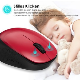 LeadsaiL Maus Kabellos, 2.4G Wireless Maus Leise mit USB Empfänger, 1600 DPI Optical Tracking, 3 Tasten Mäuse, Für Links- und Rechtshänder, Kompatibel mit PC, Mac, Laptop, Windows - Rot