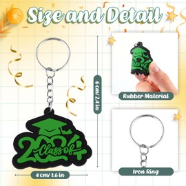 Batiyeer 60 Pieces Class of 2024 Graduation Keychains, Rubber Key Chains Grad Cap Charms Graduation Gifts (Green)