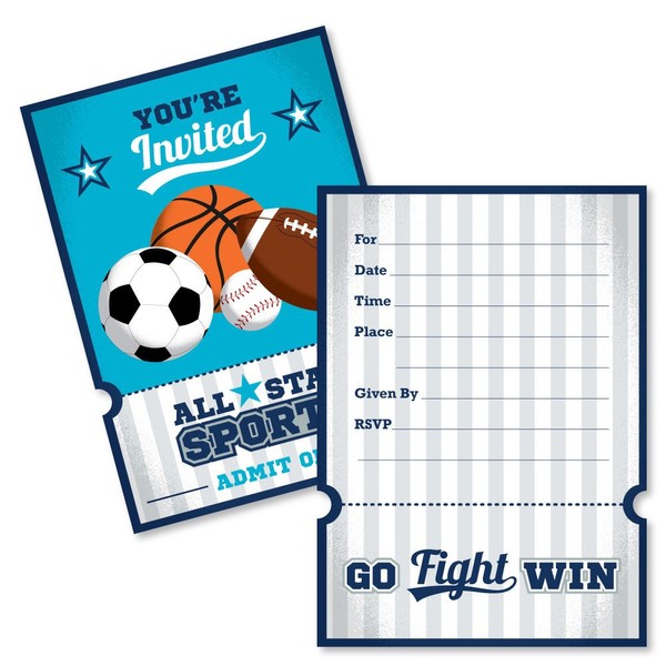Go, Fight, Win - Sports - Shaped Fill-in Invitations - Baby Shower or Birthday Party Invitation Cards with Envelopes - Set of 12
