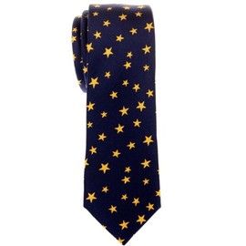 Retreez Classic Stars Woven Microfiber Skinny Tie - Navy Blue with Yellow Stars