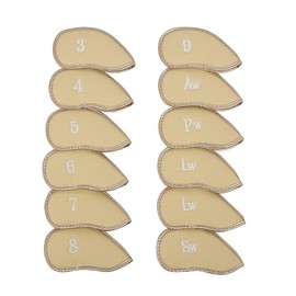 Golf Iron Head Cover Set of 12 Pieces, Thick Synthetic Leather Golf Covers Fits All Brands (Beige)