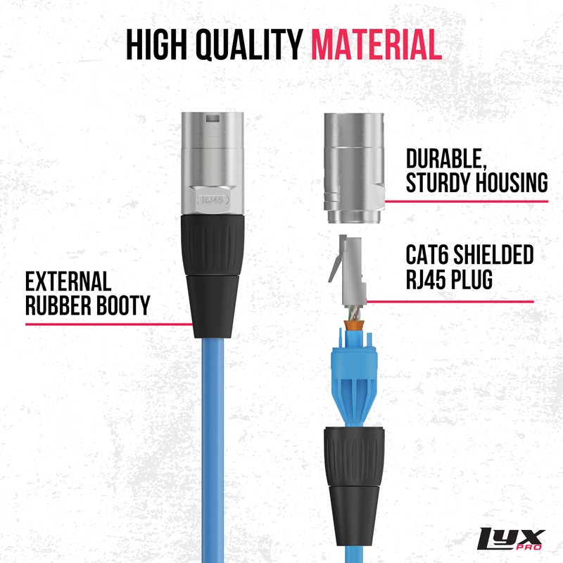 LyxPro 6 Feet Shielded CAT6 Ethercon Cable - Professional Audio