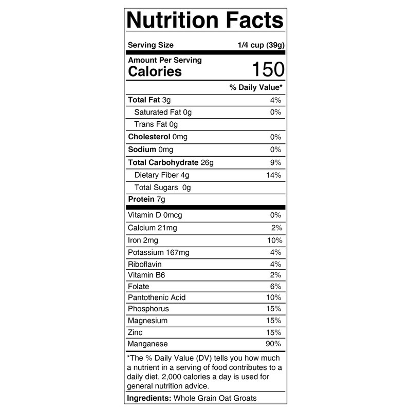 PURE Oat Groats (5 lbs) Whole, Uncut & Hulless, High-in-Protein