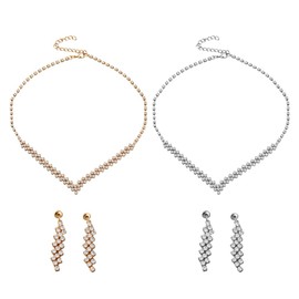 GOMAKERER 2 Sets Bridal Jewelry Set, 2 Colors Light Gold Sliver Rhinestones Bride Wedding Necklace With Dangle Stud Earrings for Bridesmaid Gift Wedding Anniversary