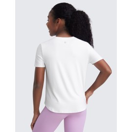 CRZ YOGA Girls Cloudweight Athletic T Shirts Short Sleeve Tees Crew Neck Side Slit Teen Kids Active Gym Casual Quick Dry White Large