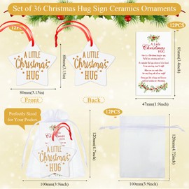36 Pcs Operation Christmas Ornaments Coworker Employee Appreciation Thank You Gift Ceramic Sign Christmas Hug Berry Sign with Cards Organza Bags for Xmas Holidays Tree Decoration (Star Style)