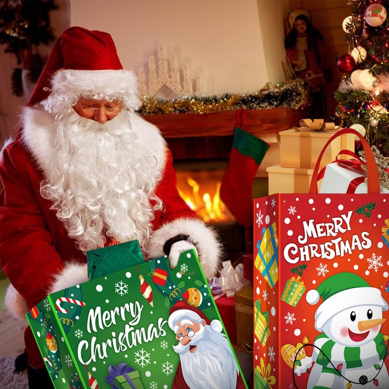 VEYLIN Christmas Tote Bags with Handle, 2 Pack Jumbo Xmas