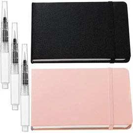 Teling 2 Pcs Watercolor Paper Sketchbook with 3 Pcs Watercolor Brush Pens, Small Portable Sketchbook Journal Pocket Notebook Travel for Painters Art Supplies(5.5 x 3.7 Inch)
