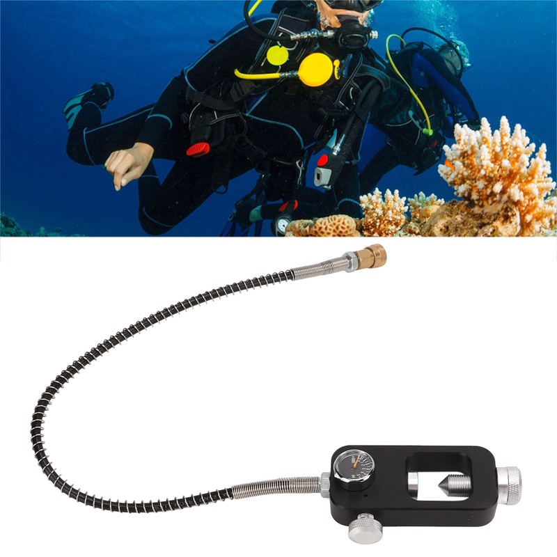 Diving Tank Refill Adapter with Gauge Hose Aluminium Alloy Durable