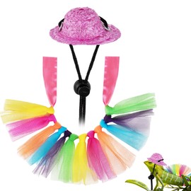 CAIRIAC Bearded Dragon Hat for Lizards, Small Animals Hat Rainbow Tulle Tutu Skirt Pet Costume Gifts Photo Props for Hamster Guinea Pig Hedgehog Rats Snake Frog Reptiles Amphibians Apparel