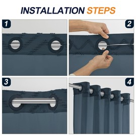 PANGSINNE No Hooks Shower Curtain with Snap-in Liner, Navy Boho Tufted Chevron Striped Textured Shower Curtains for Bathroom, Water Repellent Luxury Shower Curtain, 72Wx74H