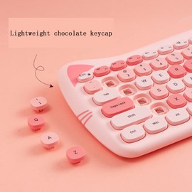 Cute Cat Keyboard and Mouse Combo, 2.4G Wireless Keyboard and Mouse Set, Compatible with Notebook, PC,Laptop,Tablet,Computer Windows(Multicolor Pink)