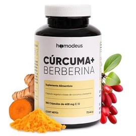 Homodeus Cúrcuma + Berberina, Cápsulas Vegetales con Cúrcuma Longa y Berberis Aristata, Suplemento Alimenticio, Apoyo al Bienestar Articular y Equilib