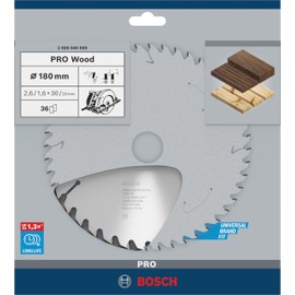 Bosch 1x PRO Wood Circular Saw Blade for Corded Hand-Held Circular Saws (for Softwood, Hardwood, Ø mm, Professional Accessory Hand-Held Circular Saw)