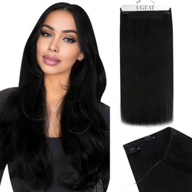 Ugeat Human Hair Extensions Wire Hair Jet Black Hairpiece Real Human Hair Extensions Transparent Line Human Hair Extension Remy Wire Hair Extensions for Women 95g 20 Inch