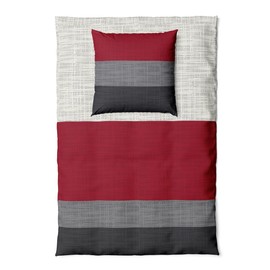 LARAWELL Bed Linen 135 x 200 cm Cotton All-Year Bedding Sets Red Grey Striped Premium