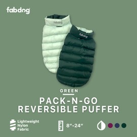 fabdog Dog Puffer Coat - Reversible Pack N Go Dog Coats for All Breeds - Comfy & Colorful Dog Jackets are Ideal Gifts - Clothes Fit Necks 8" | Yellow/Grey