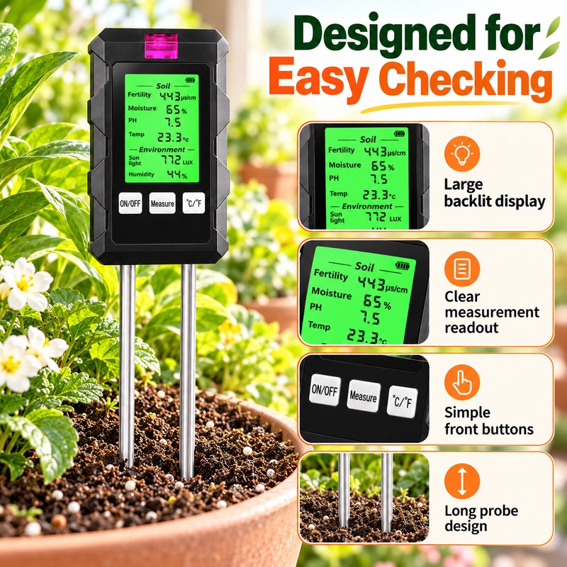 6-in-1 Digital Soil Tester for Indoor & Outdoor Plants –