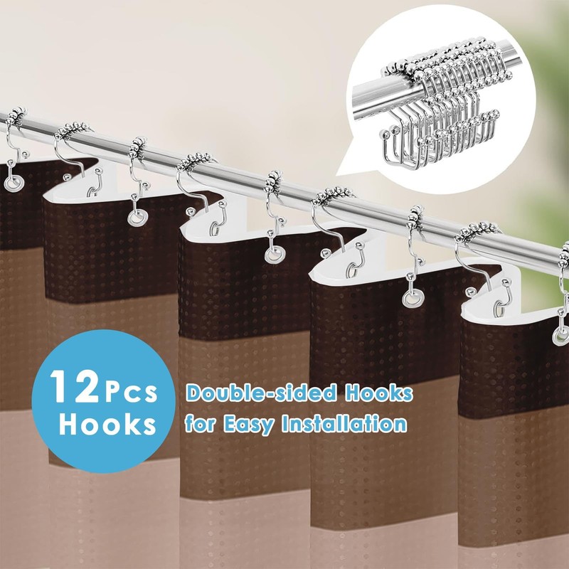 Nesphy Shower Curtain and Liner, Brown Striped 3 in 1