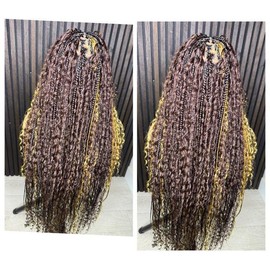 Full Lace Brown and Honey Blonde Two Tone Bobo Knotless Braided Wig for Immediate Delivery