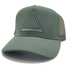 Cult of Individuality HVMAN Human New Luxe Studded Triangle Logo Mesh Trucker Olive Green Era Snapback Hat