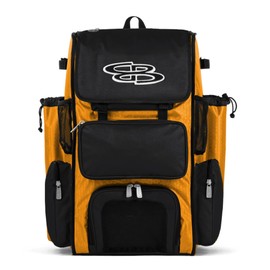 Boombah Superpack Bat Pack -Backpack Version (no wheels) - Holds up to 4 Bats - Gold/Black - For Baseball or Softball