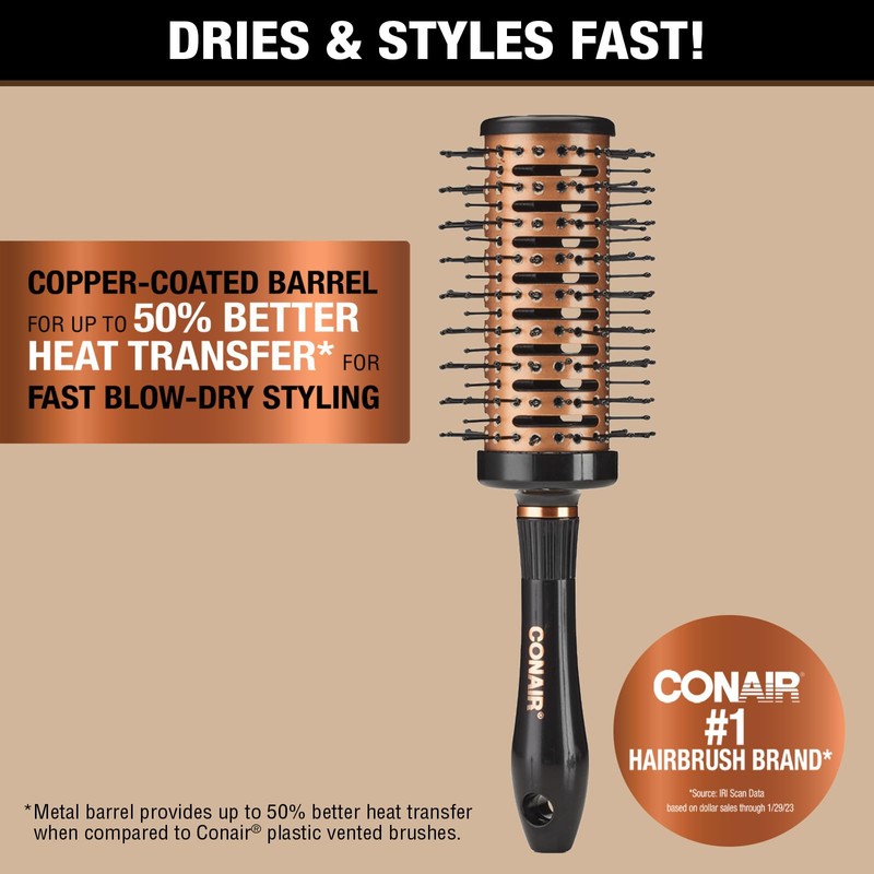 Conair Vented Copper Collection Round Brush for Blow Drying and