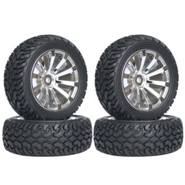 KEEDA 75 mm Rubber Tyres and Plastic Wheels, RC Tyres and 10-Spoke Wheel Rims Parts for 1/10 RC On Road Car 1/16 RC Rally Car HSP 94123 HPI Kyosho Tamiya (Black)