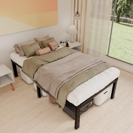 HOBINCHE 14 Inch Metal Twin Bed Frame No Box Spring Needed - Easy Assembly Heavy Duty Noise Free Narrow Bedframes - Single Black Basic Non Squeak Steel Slats Platform with Storage