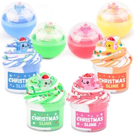 Christmas Slime Kit with 4 Pack Butter Slime - Xmas Axolotl Stickers and Charms for Girls & Boys, Stretchy, Non-Sticky, Party Favors, Stocking Stuffers, Xmas Gifts for 4 5 6 7 8 9 10+ Year Old
