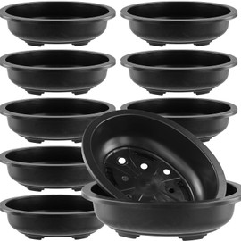 HOIGON 10PCS 12 Inches Plastic Oval Bonsai Training Pots, Black Large Oval Plastic Planter Pot with Drainage Hole, Shallow Plant Nursery Pot for Succulent