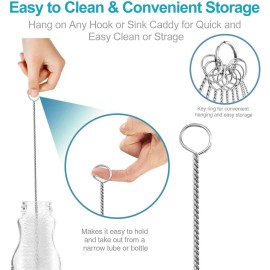 shoptrendys 10Pcs Nylon Straw Brush Cleaner Bottle Tube Pipe Small Long Cleaning Set 8inch