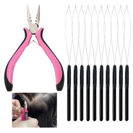 11PCS Professional Hair Extension Pliers for Removal Kit,Includes Pliers & Loop Threader,for Easy Installation/Removal,Mini Hair Extension Tools for Stylists,DIY,Hair Styling Tools (Pink & Black)