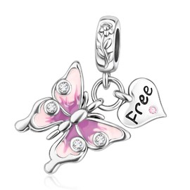 Rimgoris 925 Sterling Silver Women Bracelets Animal Pink Butterfly Pendant Women Bracelet Charm Mother's Day with Zirconia