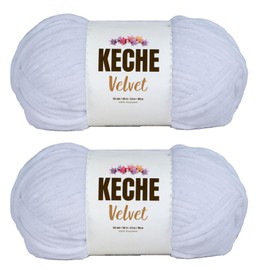 Keche Velvet Yarn for Crocheting, Soft Chenille Bulky Baby Blanket Amigurumi Yarn 2x100 gr (2x132 yds) (2 Skeins) (White)