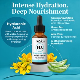 TruSkin Hyaluronic Acid Serum for Face + 7 Ultra Hydrating Ingredients – Best Face Serum for Moisturizing, Visibly Plumping Skin & Smoothing the Look of Fine Lines, 2 fl oz