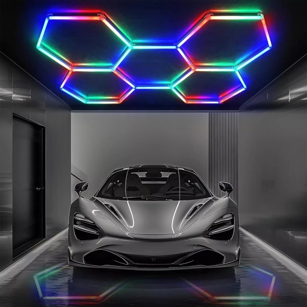 ALL4DETAIL Remote Hexagon LED Lights RGB Dimmable Hexagon Garage Lights