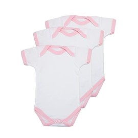 Short Sleeved Baby Bodysuit - 100% COTTON - UK MADE - Pack of 3 (White/Baby Pink, 0-3 Months)